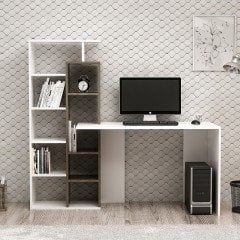 Minar Poly Kitaplıklı Raflı Çalışma Masası Beyaz/İstanbul