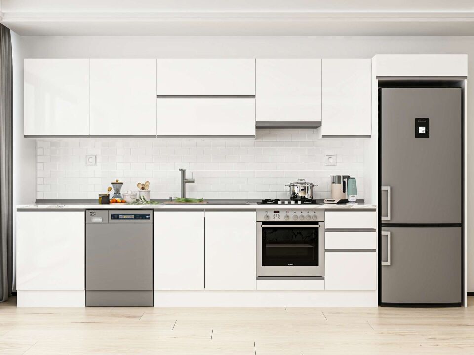 Alvinka 385X222 Cm High Gloss Mutfak Dolabı Mb-E80S60S45-1 High Gloss | Beyaz - Mdf