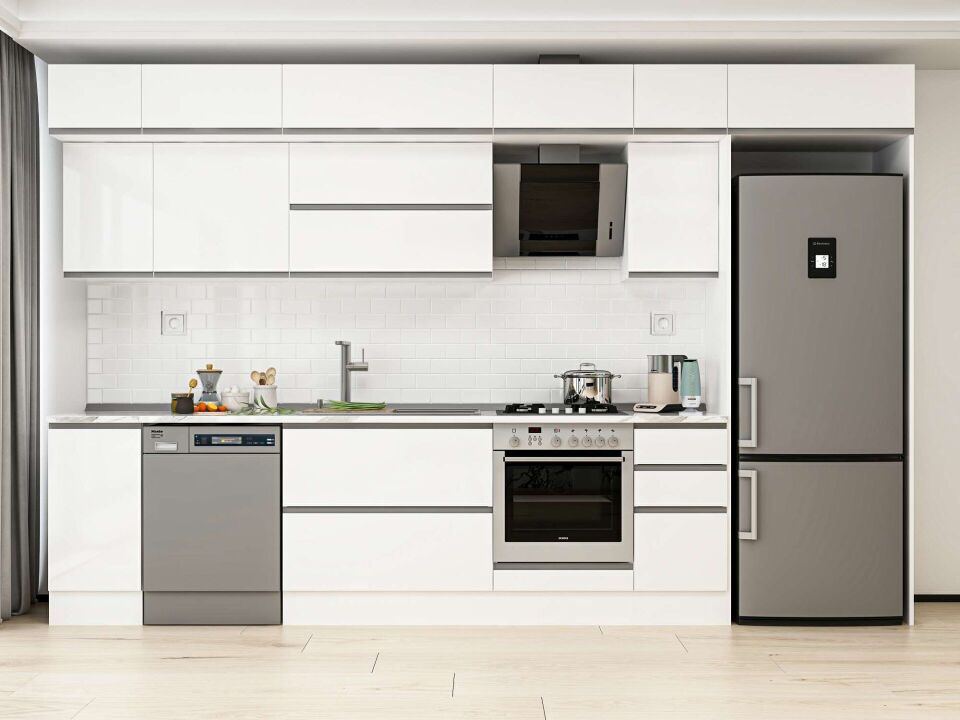 Alvinka 370X240 Cm High Gloss Mutfak Dolabı Mb-E90S40S40-2 High Gloss | Beyaz - Mdf