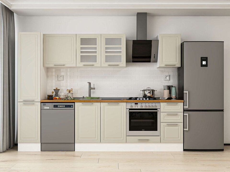 Alvinka 290X210 Cm Klasik Mebran Mutfak Dolabı Mb-E90B40S40-3 Mebran | Kumtaşı - Mdf