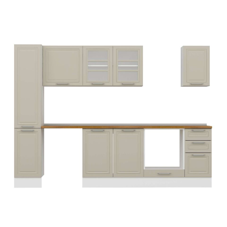 Alvinka 290X210 Cm Klasik Mebran Mutfak Dolabı Mb-E90B40S40-3 Mebran | Kumtaşı - Mdf