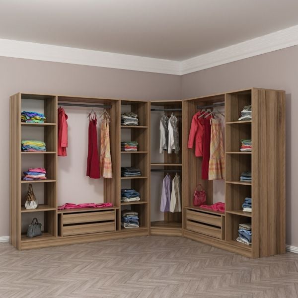 Kale 8 Füme Cam Kapaklı 4Ç Köşe Dolap Dore Füme Cam