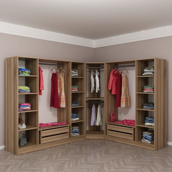 Kale 8 Füme Cam Kapaklı 4Ç Köşe Dolap Dore Füme Cam