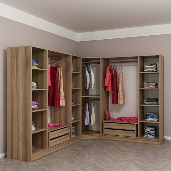 Kale 8 Füme Cam Kapaklı 4Ç Köşe Dolap Dore Füme Cam