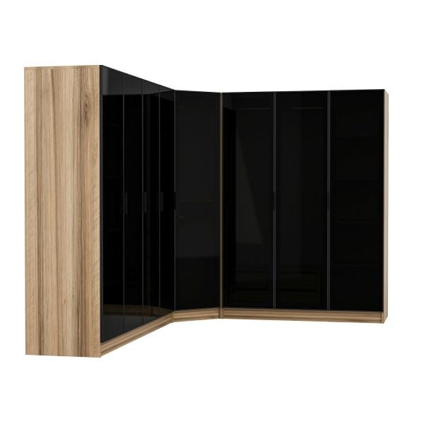 Kale 8 Füme Cam Kapaklı 4Ç Köşe Dolap Dore Füme Cam