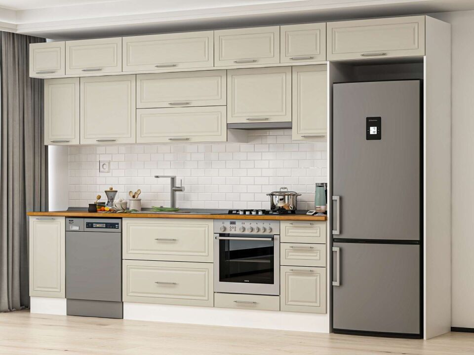 Alvinka 370X240 Cm Klasik Mebran Mutfak Dolabı Mb-E90S40S40-1 Mebran | Kumtaşı - Suntalam