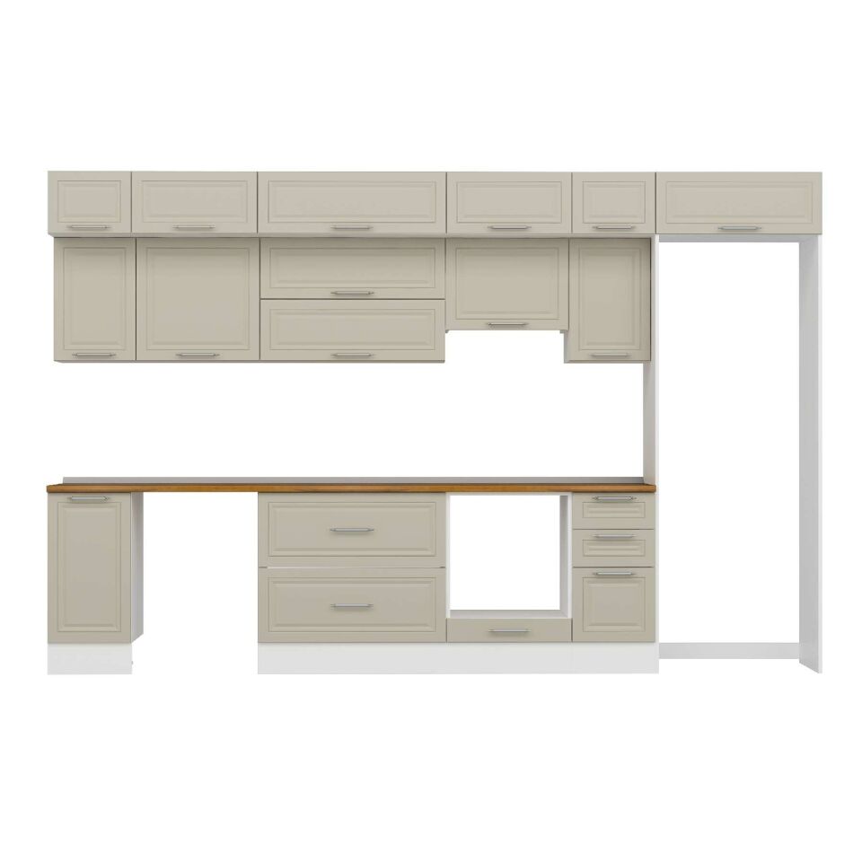 Alvinka 370X240 Cm Klasik Mebran Mutfak Dolabı Mb-E90S40S40-1 Mebran | Kumtaşı - Suntalam
