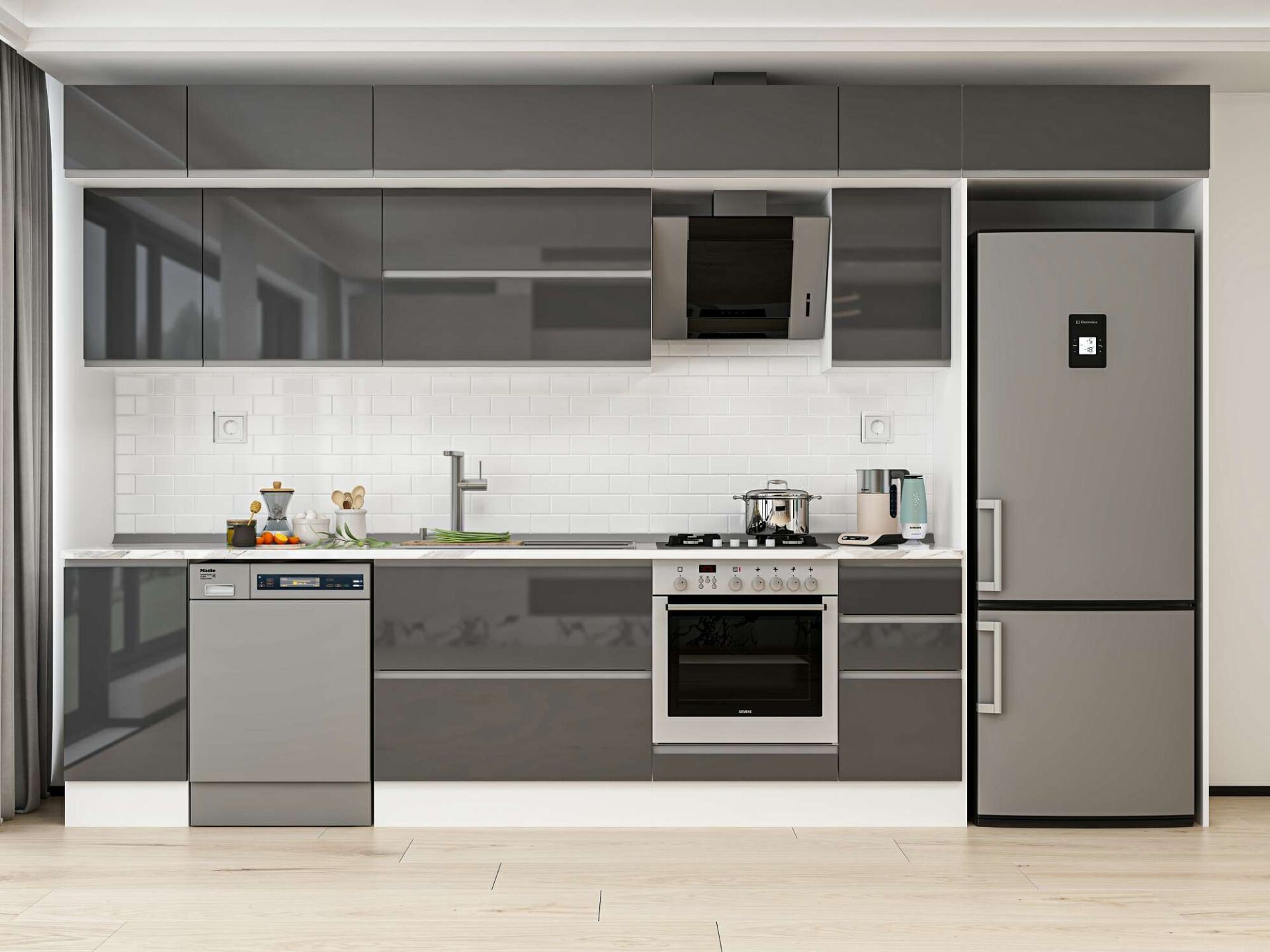 Alvinka 370X240 Cm High Gloss Mutfak Dolabı Mb-E90S40S40-2 High