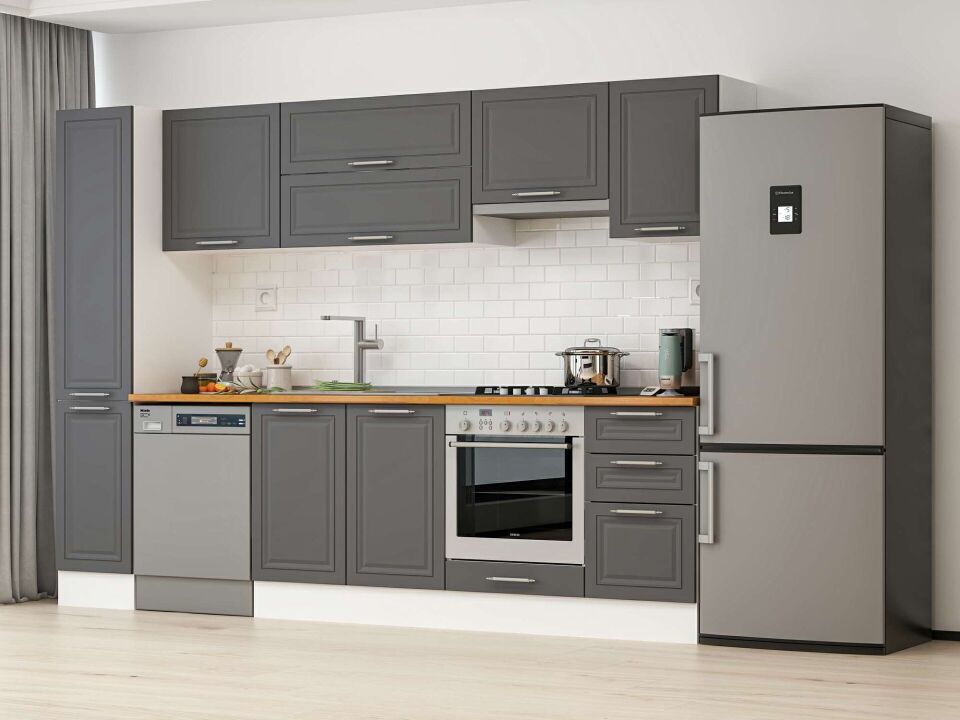 Alvinka 295X210 Cm Klasik Mebran Mutfak Dolabı Mb-E90B40S45-1 Mebran | Antrasit - Suntalam