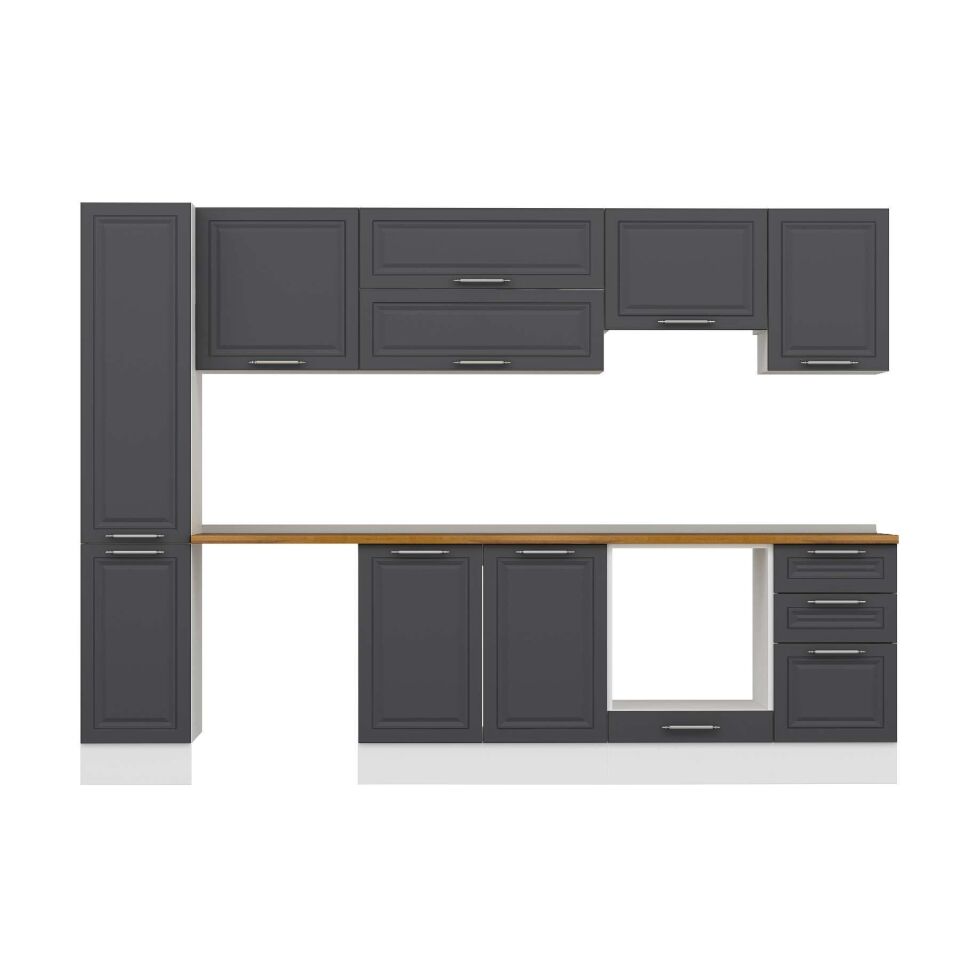 Alvinka 295X210 Cm Klasik Mebran Mutfak Dolabı Mb-E90B40S45-1 Mebran | Antrasit - Suntalam
