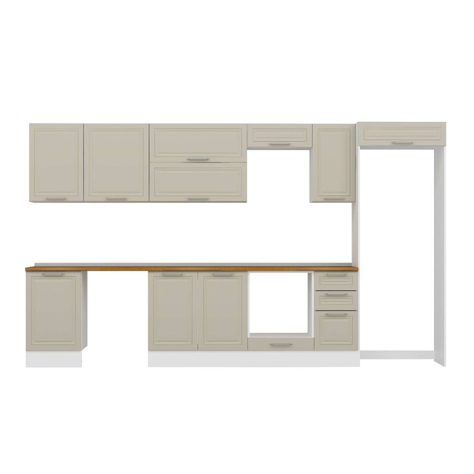 Alvinka 380X222 Cm Klasik Mebran Mutfak Dolabı Mb-E90S50S40-2 Mebran | Kumtaşı - Mdf
