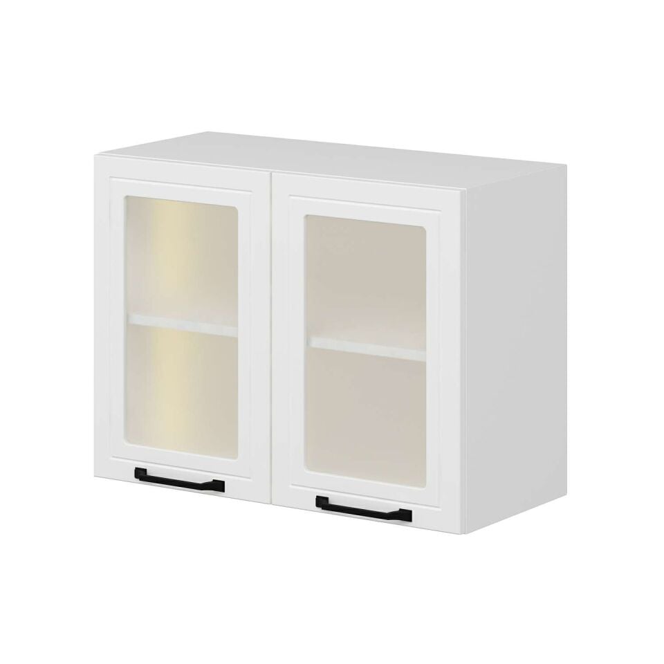 Alvinka Mutfak Ledli Modül Üst 2Dk1R 80-H60Cm Mbr A Cam  Beyaz  Beyaz Mdf Gövde