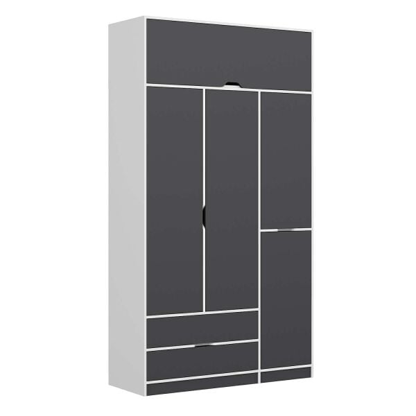 Elina 3 Kapaklı Dolap + Yüklük - Beyaz/Antrasit