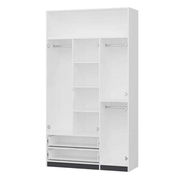 Elina 3 Kapaklı Dolap + Yüklük - Beyaz/Antrasit