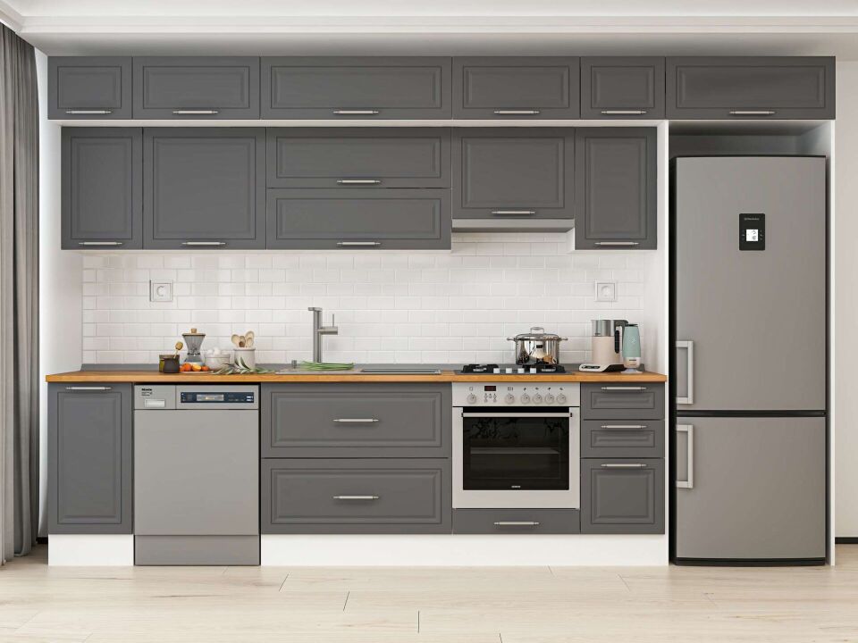 Alvinka 370X240 Cm Klasik Mebran Mutfak Dolabı Mb-E90S40S40-1 Mebran | Antrasit - Mdf
