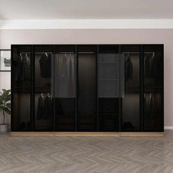 Kale 7 Füme Cam Kapaklı 2Ç Dolap Dore Füme Cam