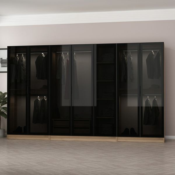 Kale 7 Füme Cam Kapaklı 2Ç Dolap Dore Füme Cam