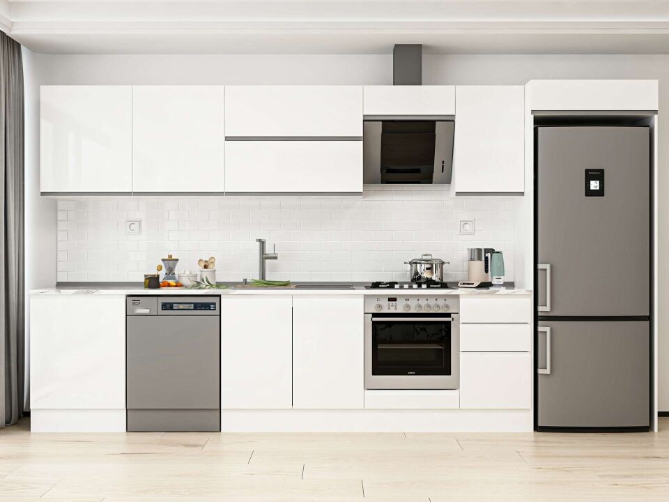 Alvinka 385X222 Cm High Gloss Mutfak Dolabı Mb-E80S60S45-2 High Gloss | Beyaz - Mdf