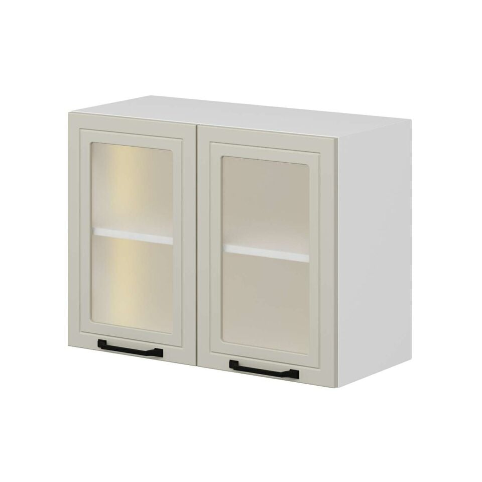Alvinka Mutfak Ledli Modül Üst 2Dk1R 80-H60Cm Mbr A Cam  Beyaz Kum Mdf Gövde