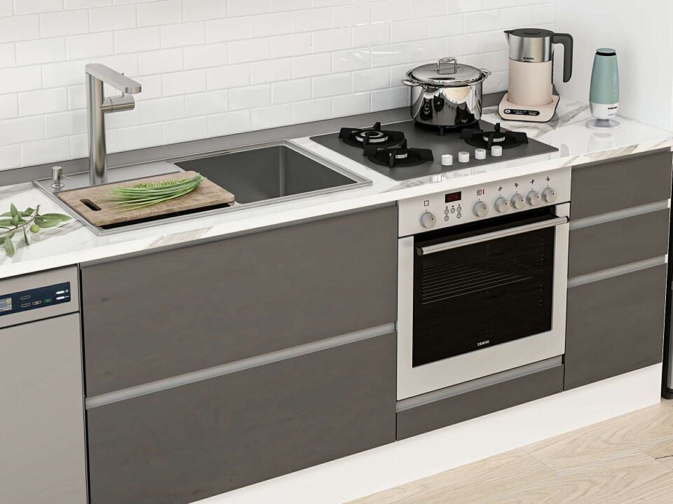 Alvinka 370X240 Cm High Gloss Mutfak Dolabı Mb-E90S40S40-3 High Gloss | Antrasit - Suntalam