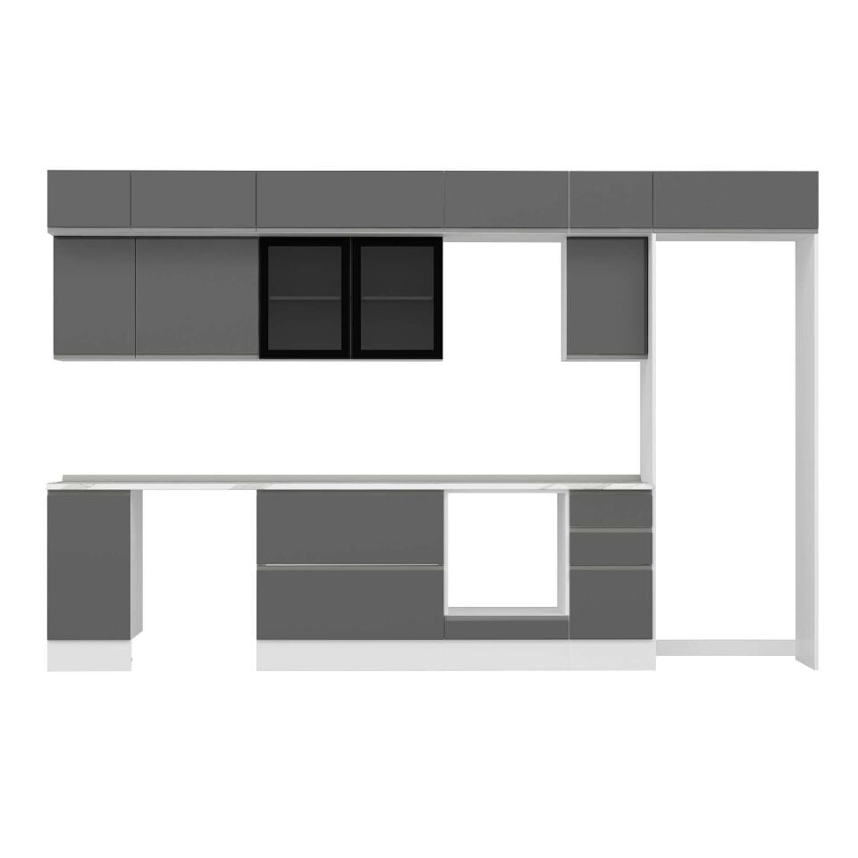 Alvinka 370X240 Cm High Gloss Mutfak Dolabı Mb-E90S40S40-3 High Gloss | Antrasit - Suntalam