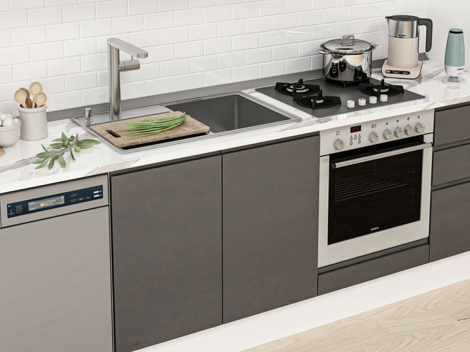 Alvinka 385X222 Cm High Gloss Mutfak Dolabı Mb-E80S60S45-2 High Gloss | Antrasit - Mdf