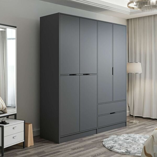 Elina 4 Kapaklı Dolap - Antrasit/Antrasit