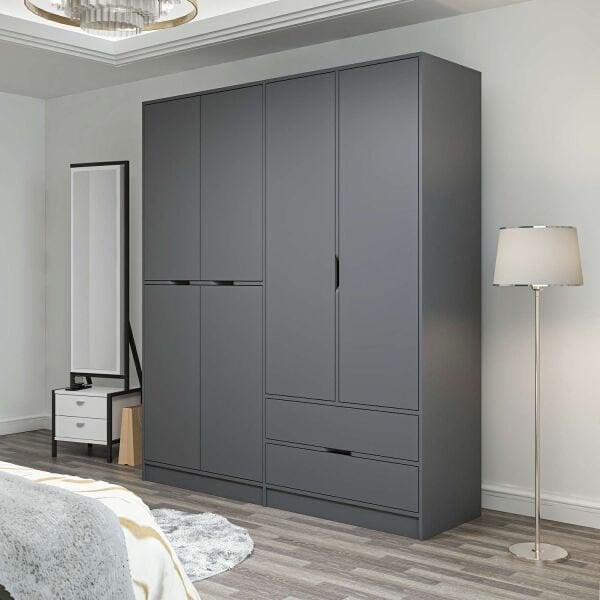 Elina 4 Kapaklı Dolap - Antrasit/Antrasit
