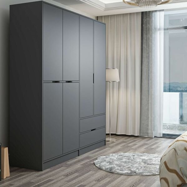 Elina 4 Kapaklı Dolap - Antrasit/Antrasit