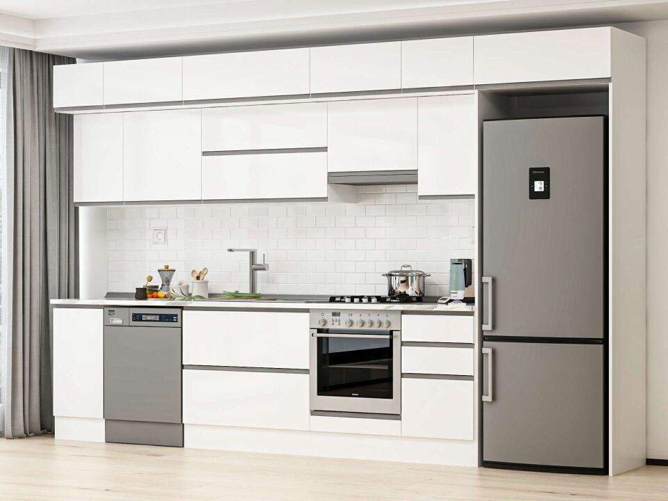 Alvinka 375X240 Cm High Gloss Mutfak Dolabı Mb-E90S40S45-1 High Gloss | Beyaz - Suntalam