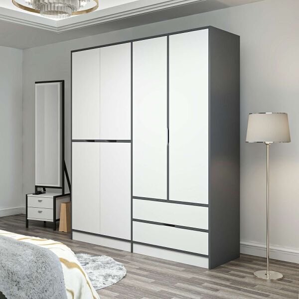 Elina 4 Kapaklı Dolap - Antrasit/Beyaz