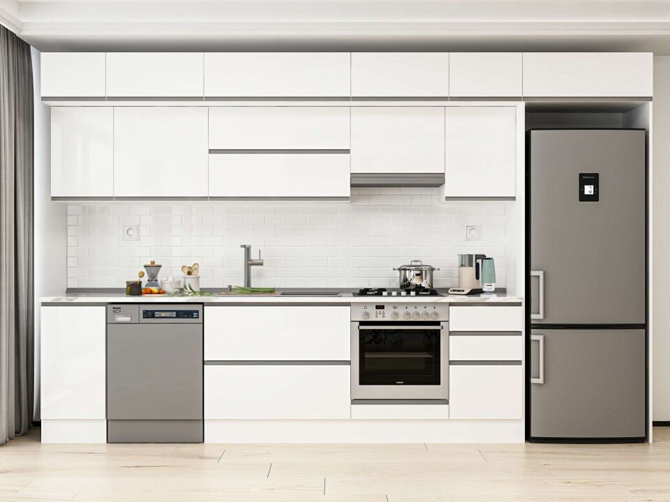 Alvinka 375X240 Cm High Gloss Mutfak Dolabı Mb-E90S40S45-1 High Gloss | Beyaz - Mdf