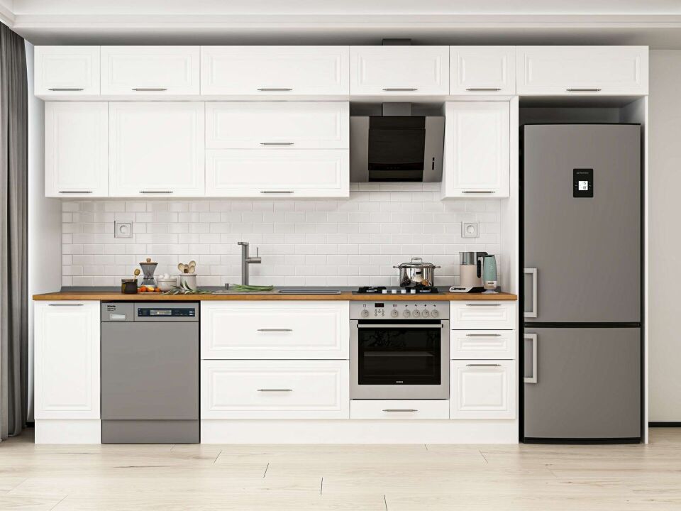 Alvinka 370X240 Cm Klasik Mebran Mutfak Dolabı Mb-E90S40S40-2 Mebran | Beyaz - Mdf