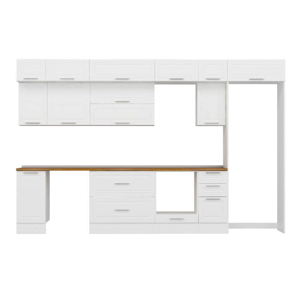 Alvinka 370X240 Cm Klasik Mebran Mutfak Dolabı Mb-E90S40S40-2 Mebran | Beyaz - Mdf