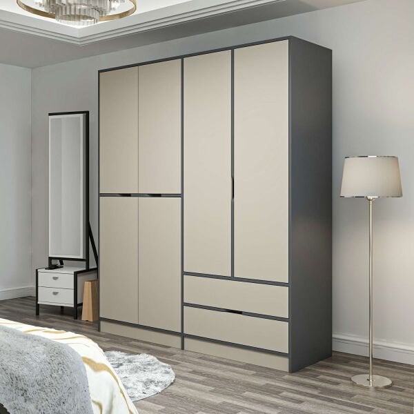 Elina 4 Kapaklı Dolap - Antrasit/Kumtaşı