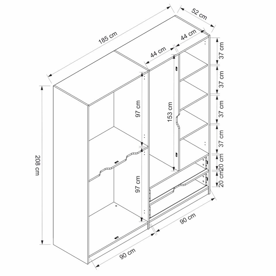 Elina 4 Kapaklı Dolap - Beyaz/Antrasit