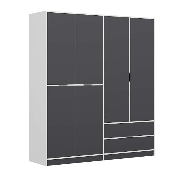 Elina 4 Kapaklı Dolap - Beyaz/Antrasit