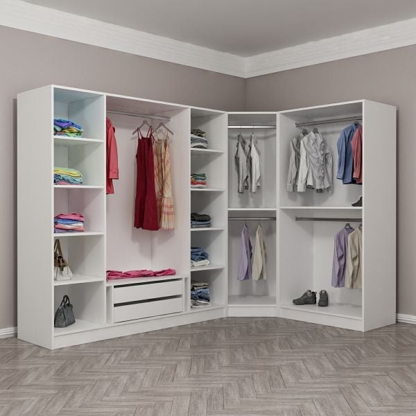 Kale 7 Füme Cam Kapaklı 2Ç Köşe Dolap Beyaz Füme Cam