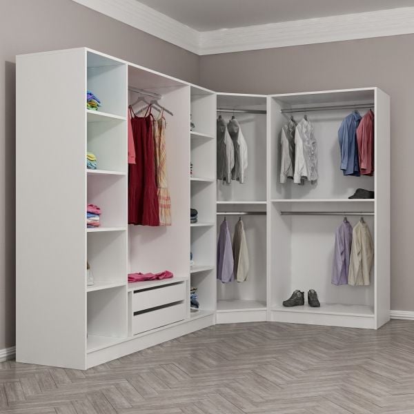 Kale 7 Füme Cam Kapaklı 2Ç Köşe Dolap Beyaz Füme Cam