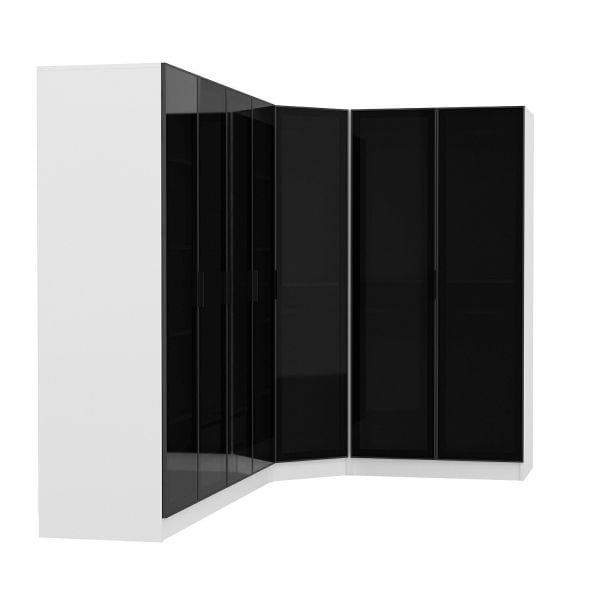 Kale 7 Füme Cam Kapaklı 2Ç Köşe Dolap Beyaz Füme Cam