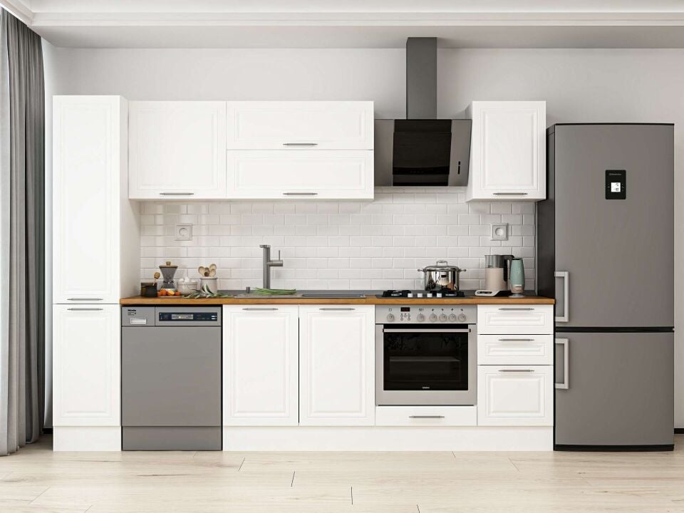 Alvinka 295X210 Cm Klasik Mebran Mutfak Dolabı Mb-E90B40S45-2 Mebran | Beyaz - Mdf