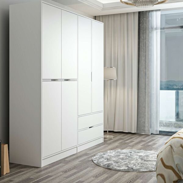 Elina 4 Kapaklı Dolap - Beyaz/Beyaz