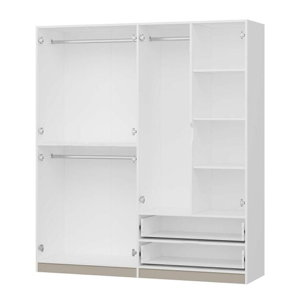 Elina 4 Kapaklı Dolap - Beyaz/Kumtaşı