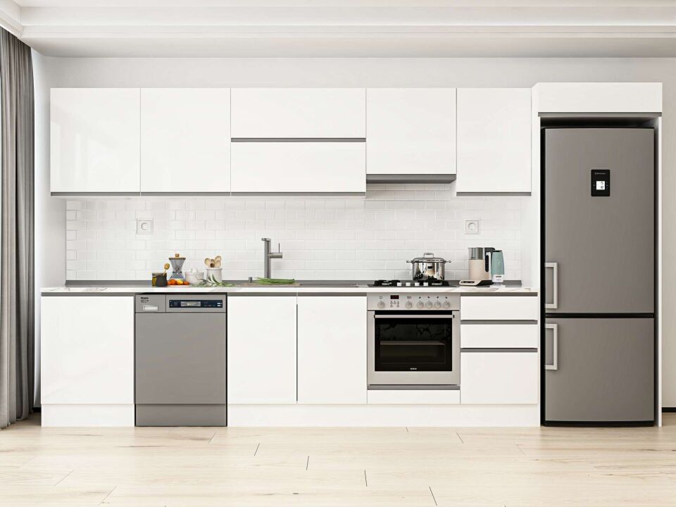 Alvinka 390X222 Cm High Gloss Mutfak Dolabı Mb-E80S60S50-1 High Gloss | Beyaz - Mdf