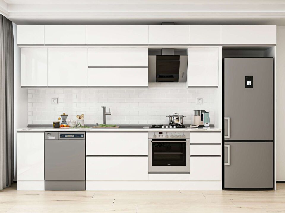 Alvinka 375X240 Cm High Gloss Mutfak Dolabı Mb-E90S40S45-2 High Gloss | Beyaz - Mdf