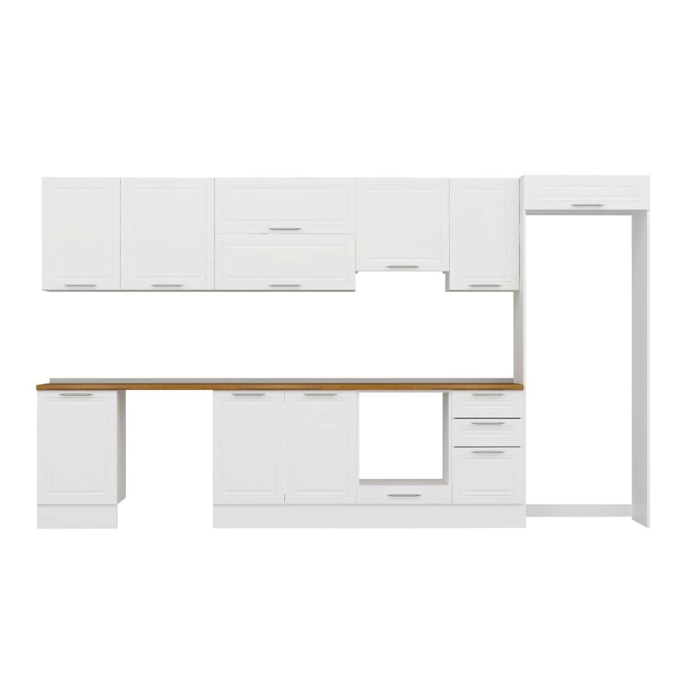 Alvinka 385X222 Cm Klasik Mebran Mutfak Dolabı Mb-E90S50S45-1 Mebran | Beyaz - Mdf