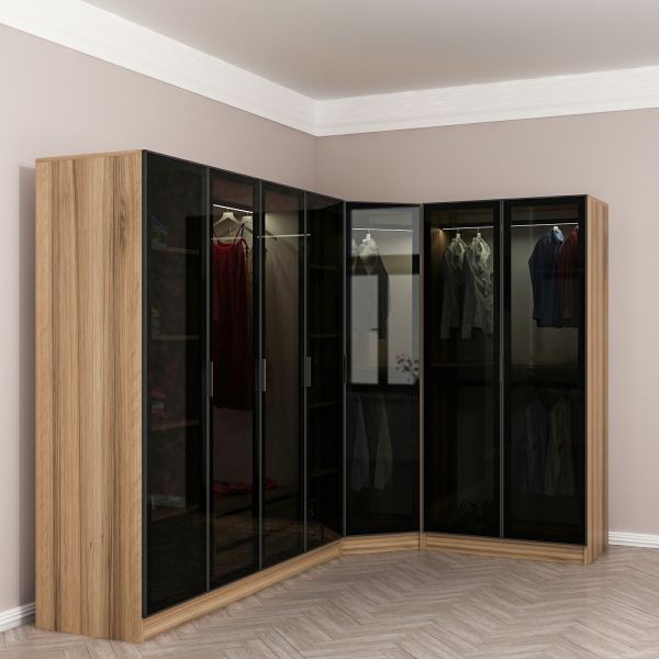 Kale 7 Füme Cam Kapaklı 2Ç Köşe Dolap Dore Füme Cam