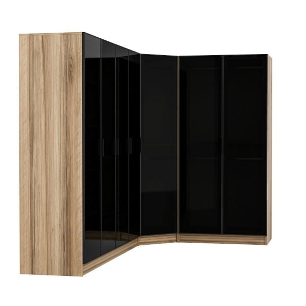 Kale 7 Füme Cam Kapaklı 2Ç Köşe Dolap Dore Füme Cam