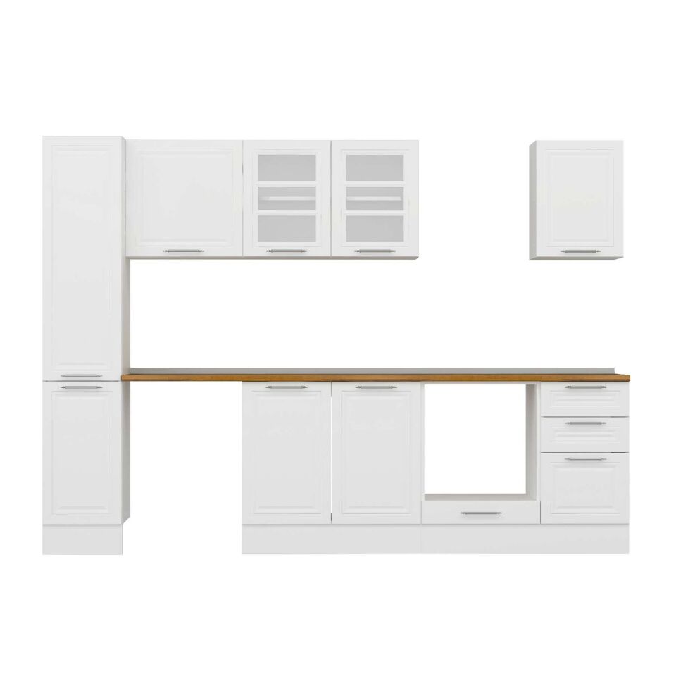 Alvinka 295X210 Cm Klasik Mebran Mutfak Dolabı Mb-E90B40S45-3 Mebran | Beyaz - Suntalam