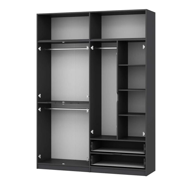 Elina 4 Kapaklı Dolap + Yüklük - Antrasit/Antrasit